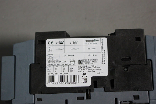 UNUSED SIEMENS SYSTEM PROTECTION CIRCUIT BREAKER 3RV2711-1KD10