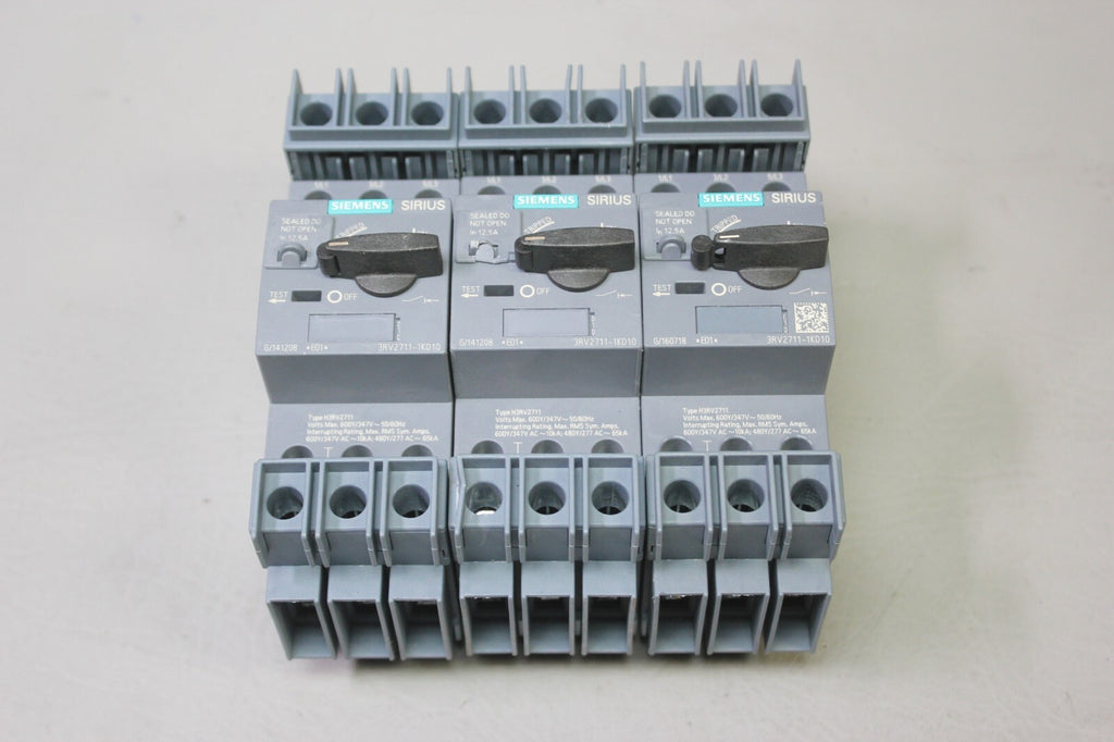 3 UNUSED SIEMENS ECHOTECH SIRIUS CIRCUIT BREAKERS 3RV2711-1KD10