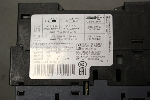 UNUSED SIEMENS SIRIUS 3RV2011-1FA10 CIRCUIT BREAKER