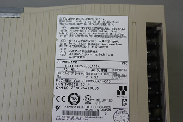 YASKAWA SERVOPACK SERVO DRIVE SGDV-200A11A