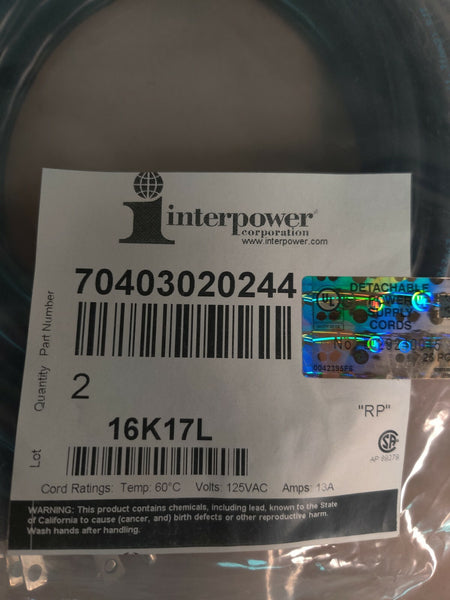 2 Interpower 70403020244 Black Power Cables / Cords New