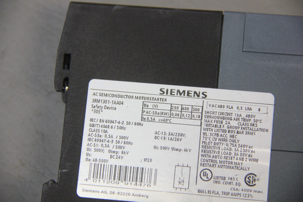 SIEMENS FAILSAFE AC SEMICONDUCTOR MOTOR STARTER 3RM1301-1AA04