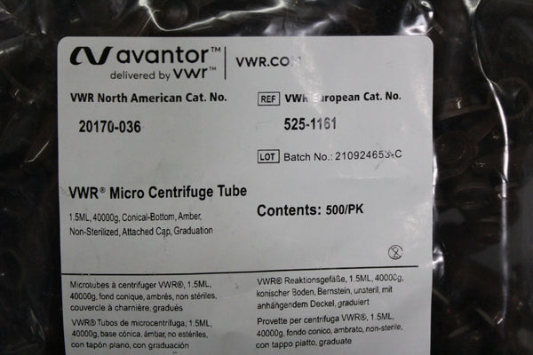 2,000 NEW AVANTOR VWR MICRO CENTRIFUGE TUBES 1.5ml GRADUATED 20170-036 AMBER