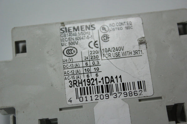 USED SIEMENS AUXILIARY CONTACTS TERMINAL PROTECTOR 3RH1921-1DA11