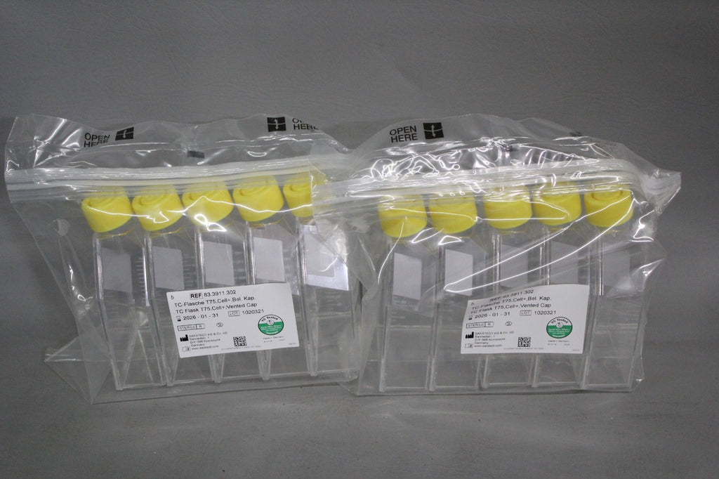 2 NEW PACKS (5 EACH) SARSTEDT TC CELL CULTURE  FLASKS T75 VENTED CAP 83.3911.302