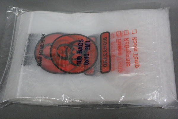 1000 NEW ULINE BIOHAZARD SPECIMEN BAGS 8x10" 2 MIL S-2970