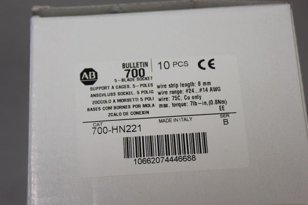 1 NEW BOX OF 10 ALLEN BRADLEY 5 BLADE SOCKETS 700-HN221 SER. B
