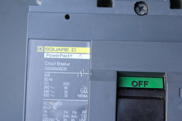 SCHNEIDER/SQUARE D POWERPACT 400A CIRCUIT BREAKER WITH TRIP UNIT DGN36400E20