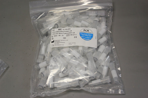 100 NEW 1.5ML SARSTEDT SC MICRO TUBE PROTEIN LB 72.703.600