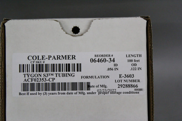 100ft NEW COLE PARMER TYGON S3 PUMP TUBING ID=.056" OD=.122" 06460-34 1.42mm ID