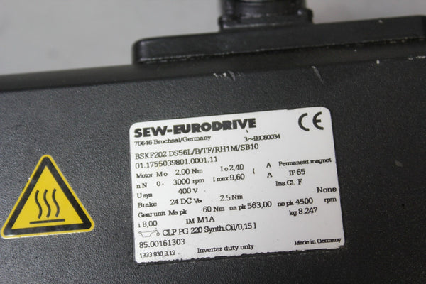SEW EURODRIVE  SERVO MOTOR   P/N: BSKF202 DS56L/B/TF/RH1M/SB10