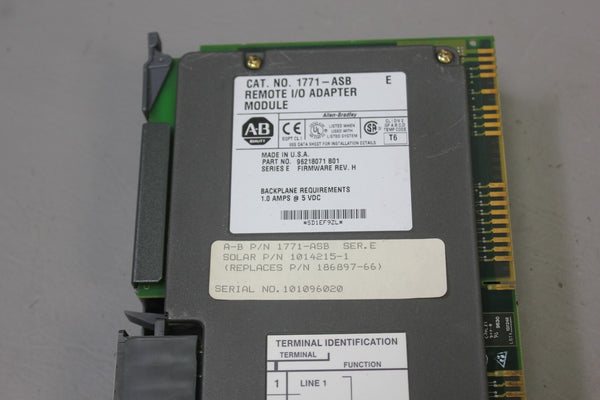 ALLEN BRADLEY REMOTE I/O ADAPTER PLC MODULE 1771-ASB E