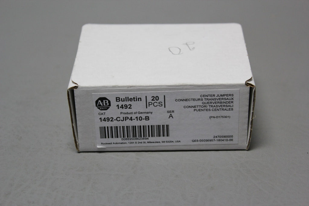 1 NEW BOX OF 20 ALLEN BRADLEY CENTER JUMPERS 1492-CJP4-10-B SER. A