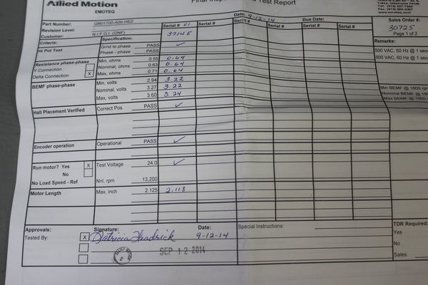 NEW ALLIED MOTION EMOTEQ BRUSHLESS DC MOTOR QB01700-A00-HEZ