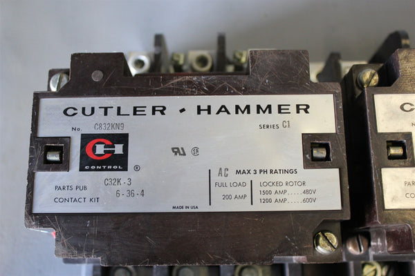 2 CUTLER HAMMER 200A CONTACTORS C832KN9
