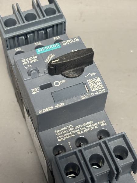 SIEMENS 3RV2711-0JD10 1AMP 3POLE 600Y/347V CIRCUIT BREAKER