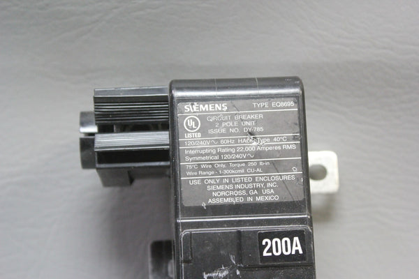 UNUSED SIEMENS 200A CIRCUIT BREAKER  P/N: EQ8695