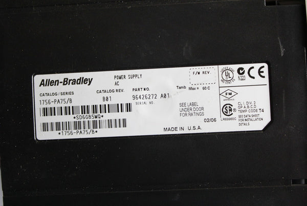 ALLEN BRADLEY CONTROLLOGIX 17 SLOT PLC CHASSIS W/ POWER SUPPLY 1756-A17/B PA75/B