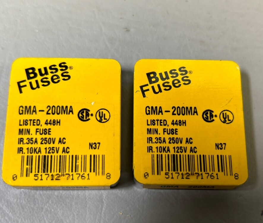 2 packs of (10) - Buss Fuses B200mA (0.2A) 250V Fast Quick Blow Glass Fuse