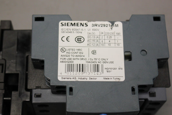 SIEMENS SIRIUS CIRCUIT BREAKER WITH MODULES 3RV2921-1M 3RT2015-1BB41