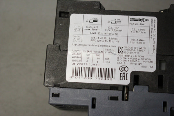 UNUSED SIEMENS SIRIUS 3RV2011-1JA10 CIRCUIT BREAKER