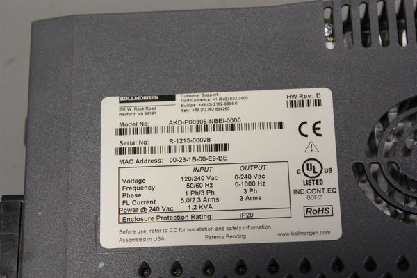 KOLLMORGEN AKD SERVO DRIVE AKD-P00306-NBEI-0000