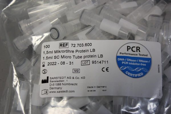 100 NEW 1.5ML SARSTEDT SC MICRO TUBE PROTEIN LB 72.703.600