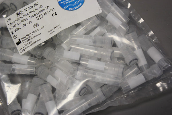 100 NEW 1.5ML SARSTEDT SC MICRO TUBE PROTEIN LB 72.703.600