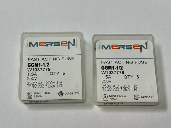 Lot of 10 Mersen GGM1-1/2 Fast Acting Miniature Fuse Glass Body 10 Amp 250 1.5A