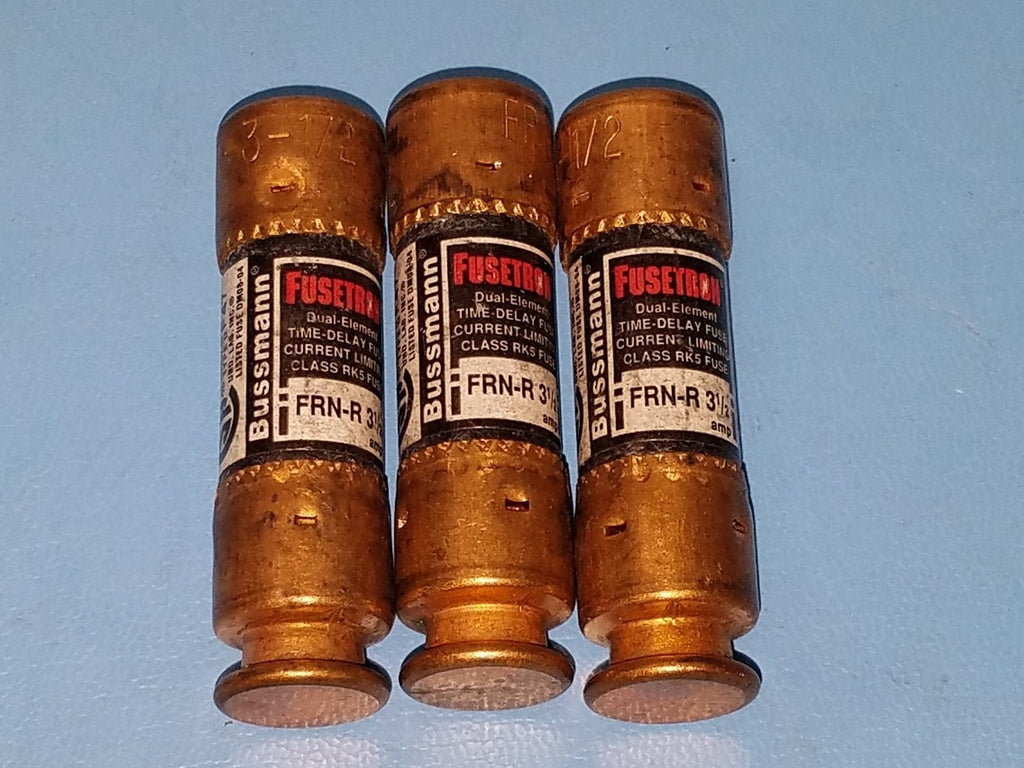 (3 PCS) BUSS FUSETRON FRN-R-3 1/2 FUSES DUAL ELEMENT TIME DELAY