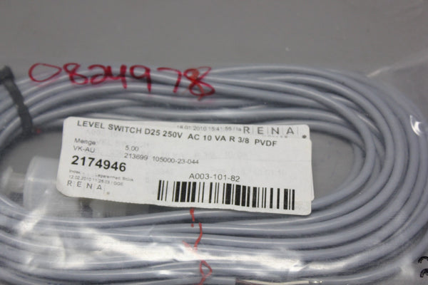 RENA LIQUID CABLE LEVEL SWITCH D25 250V AC10 VA R 3/8 PVDF