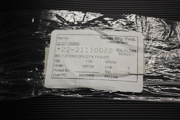 DORNER END DRIVE BLACK CONVEYOR BELT 132"x21" 22-211100/08V