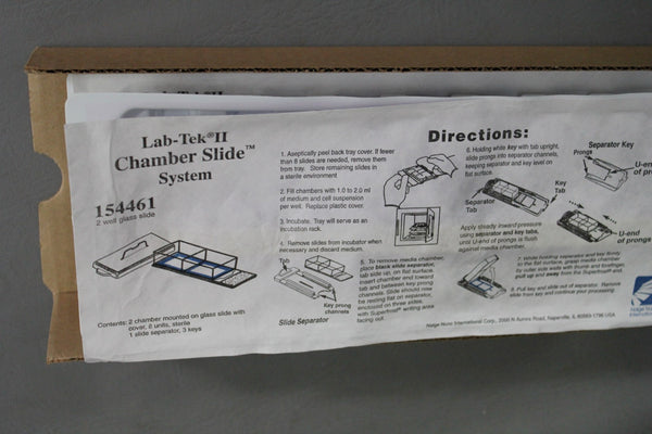 BOX OF 12 NEW NALGE NUNC LAB-TEK II 2 WELL CHAMBER SLIDE W/COVER  154461