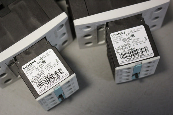2 UNUSED SIEMENS POWER CONTACTORS WITH AUX BLOCKS 3RT1034-1AP04 & 3RH1921-1HA22