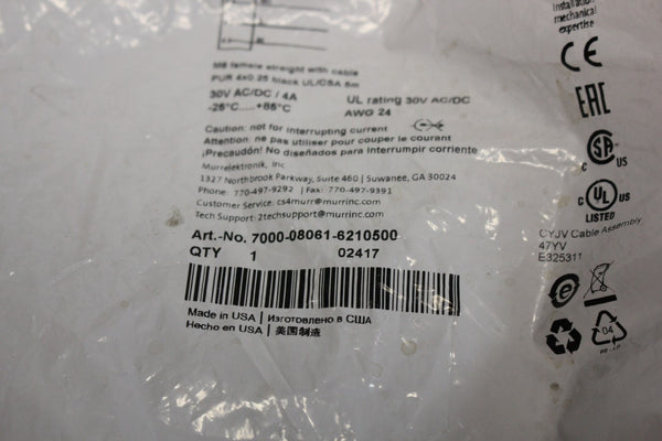 NEW MURR ELEKTRONIK 7000-08061-6210500 Single Ended Cordset M8 Female 5m Length