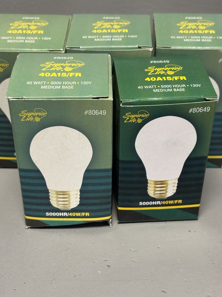 5- Superior Life 40 Watt 5000 Hour Medium Base Incadescent Lightbulbs 130v