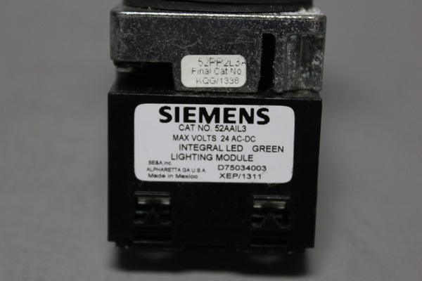 SIEMENS GREEN ILLUMINATED MUSHROOM HEAD PUSH PULL BUTTON 52PP2L3 W/52BJK