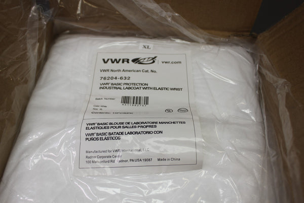 VWR BASIC PROTECTION INDUSTRIAL LABCOAT W/ ELASTIC WRIST XL 30PCS 76204-632