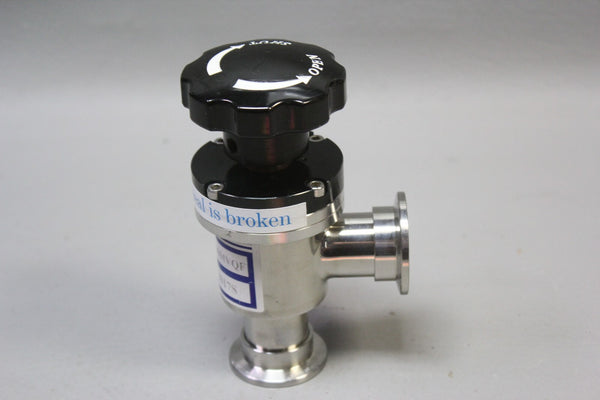 UNUSED LESKER MANUAL BELLOWS SEALED STAINLESS STEEL ANGLE VALVE SA0100MVQF KF-25