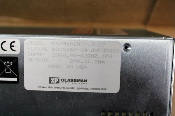 NEW GLASSMAN HIGH VOLTAGE POWER SUPPLY PS/MK02N37.5L22 2KV 37.5MA MK SERIES