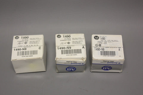 UNUSED LOT OF  3 ALLEN BRADLEY 1490-N9 SER A CONDUIT HUBS