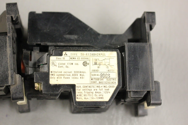 LOT OF TWO MITSUBISHI ELECTRIC THERMAL OVERLOAD RELAY TH-K12ABHZKPUL