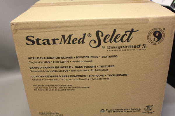 NEW BOX OF 1000 STARMED SELECT NITRILE EXAMINATION GLOVES POWDER FREE SMNS102  S