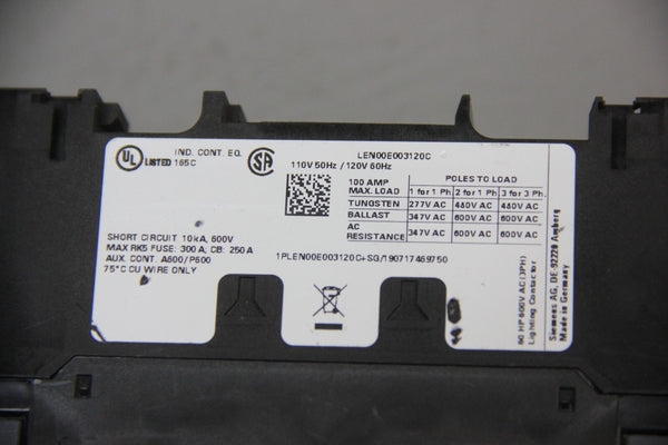 SIEMENS LIGHTING CONTACTOR LEN00E003120C