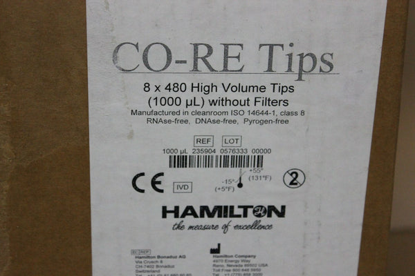 8X480 NEW HAMILTON CO-RE TIPS 1000uL WITHOUT FILTERS 235904