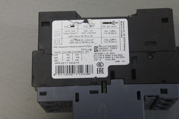 UNUSED SIEMENS MOTOR PROTECTION CIRCUIT BREAKER 3RV2011-0DA10