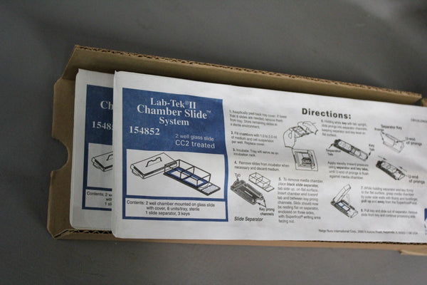 BOX OF 16 NEW NALGE NUNC LAB-TEK II 2 WELL CHAMBER SLIDE W/COVER  154852