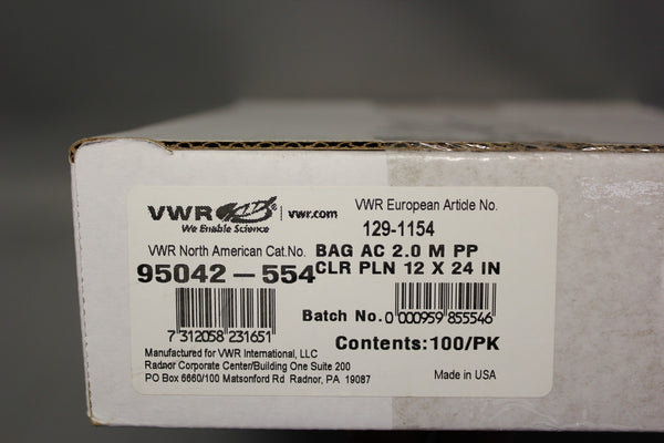 100 NEW VWR 2MIL AUTOCLAVABLE BAGS 95042-554