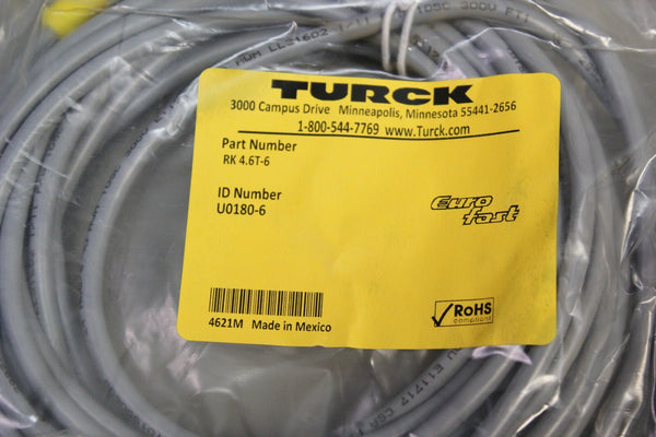NEW TURCK SENSOR CABLE ASSEMBLY RK 4.6T-6 U0180-6