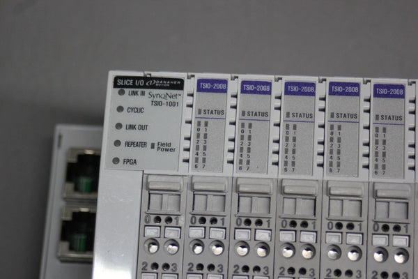 DANAHER SYNQNET SLICE I/O SYSTEM W/ 11 MODULES TSIO-1001 TSIO-2008 TSIO-4005